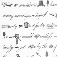 Lettre manuscrite en forme de rébus (les symboles et les images représentent des syllabes).