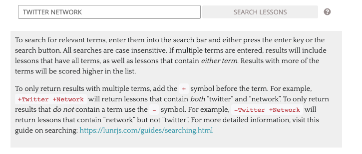 Search info section, displaying additional details on how to search. Search info section, displaying additional details on how to search.