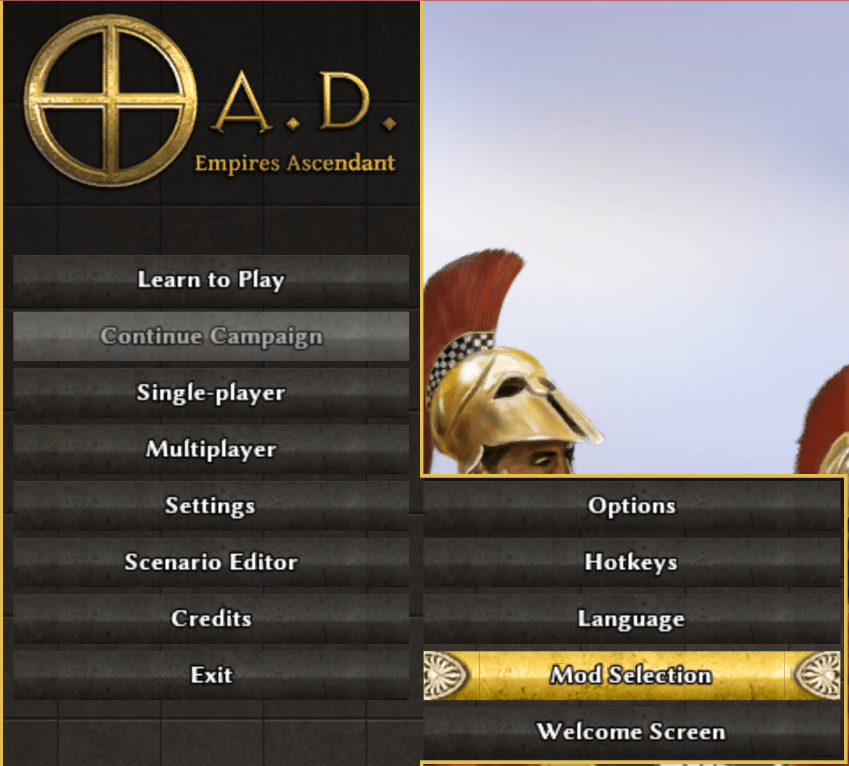 In-game Settings menu option for Mod Selection.